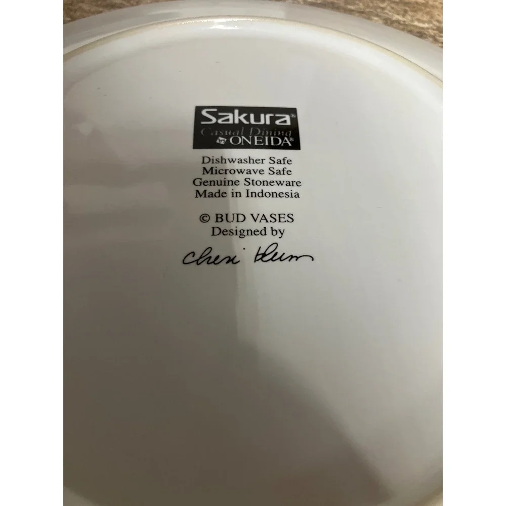 Sakura Oneida Bud Vases Dinner Plates Set of 4 Cheri Blum Floral Stoneware
